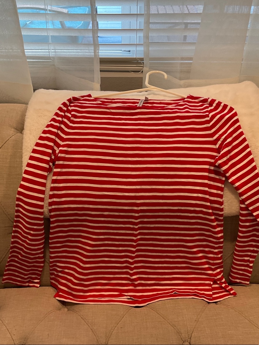 Banana Republic Red and White Striped Long Sleeve Tee